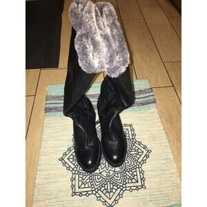 knee Hi Black Leather Winter Boots Fur Lining EU Sz 37-Carmela (Made in Spain)